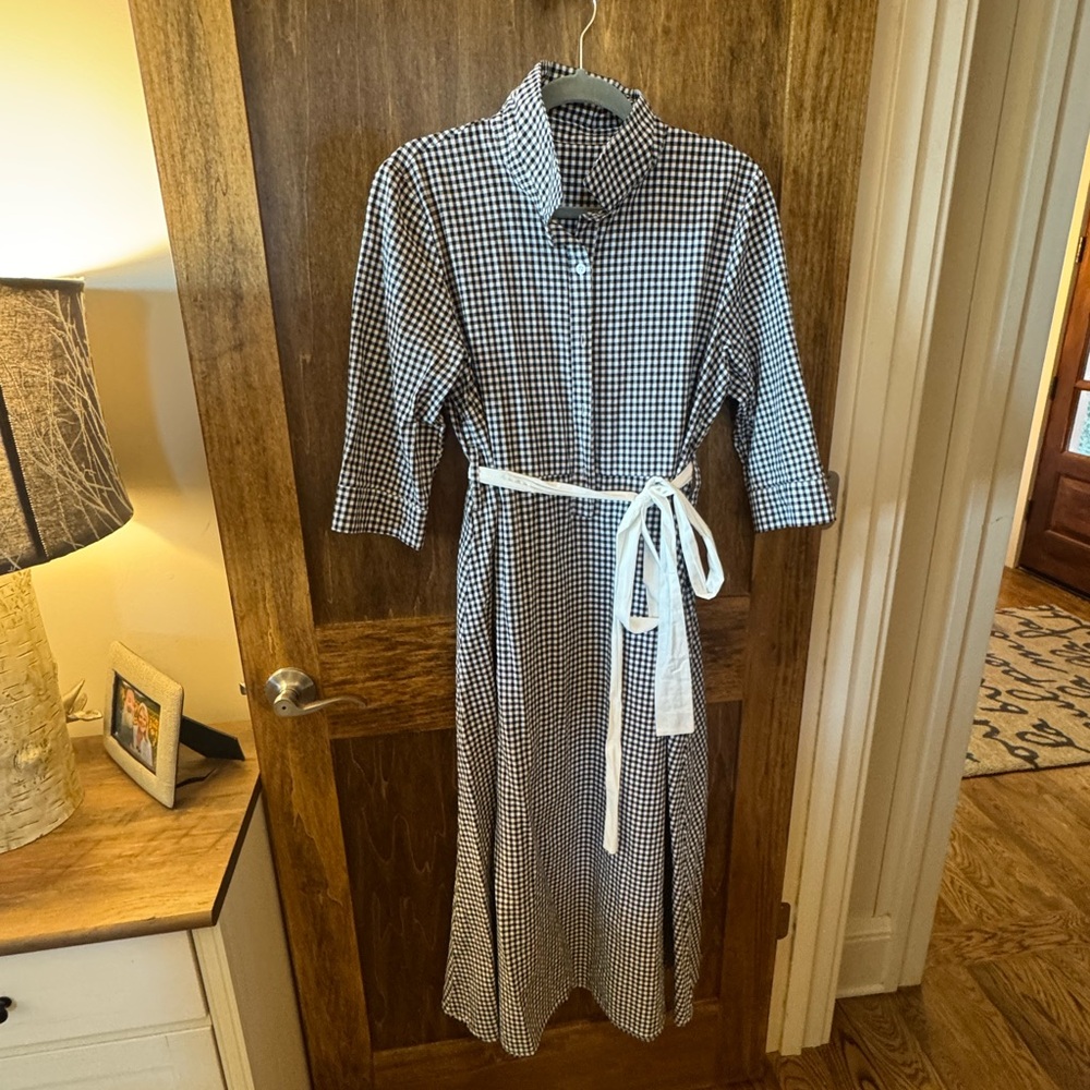 Amazon Black & White Gingham Midi Shirt Dress with Tie Belt